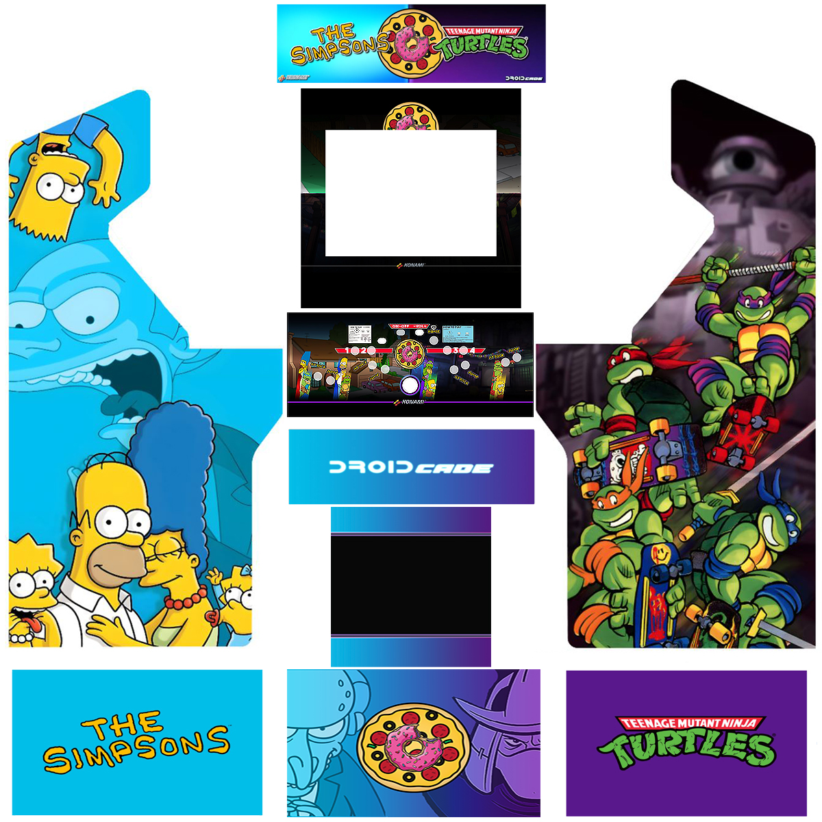 The Simpsons/TMNT DroidCade Arcade1Up Graphic Sticker Set/Kit